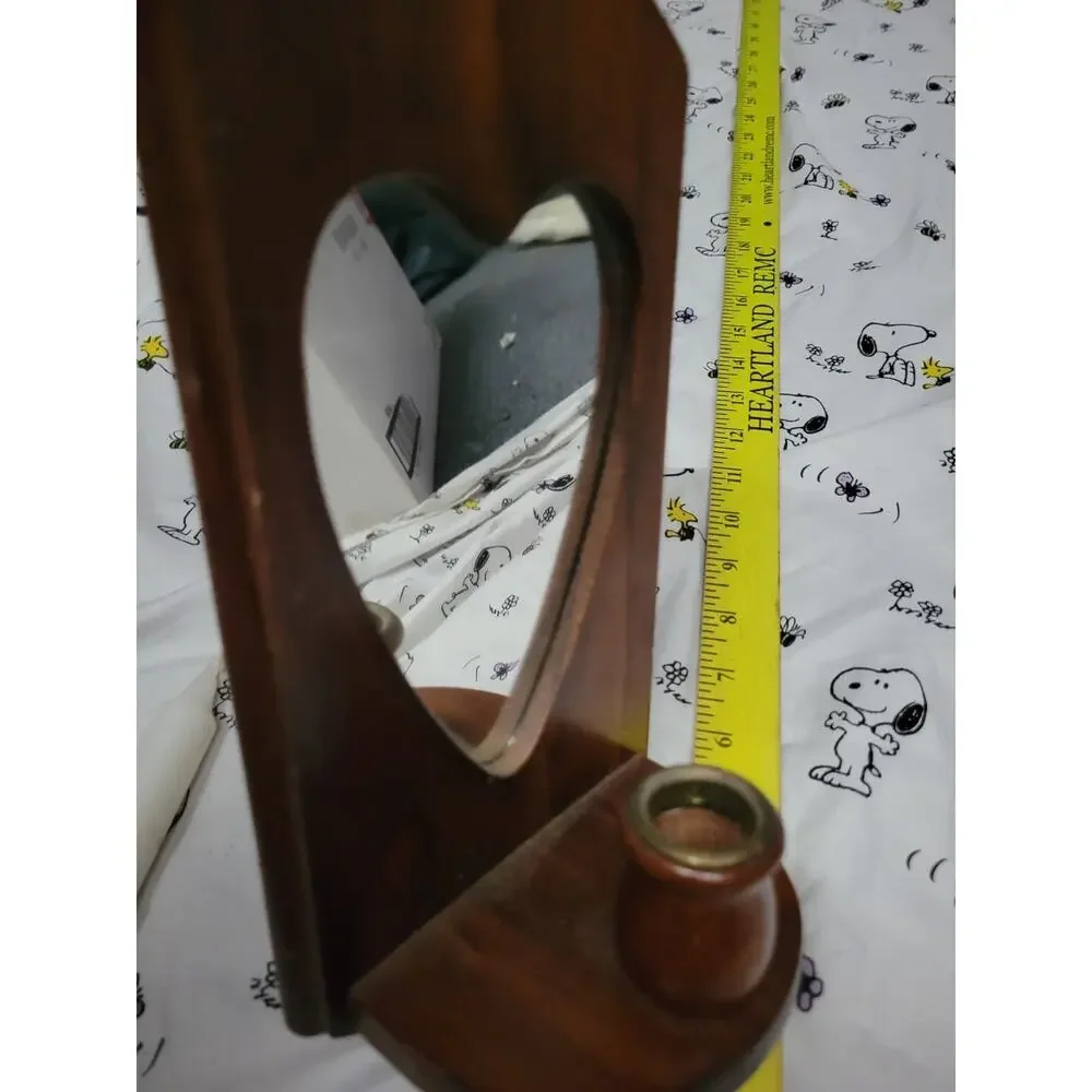 Wood Cottage Core Heart Shape Mirror Wall Sconce Candle